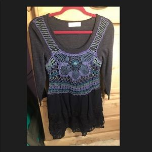 Yahada blue and purple embroidered dress Large